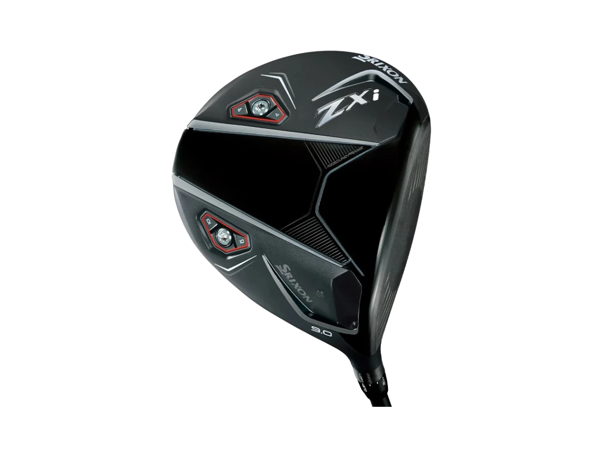 Srixon ZXi driver, klubbhuvud sett underifrån med sulans modellmärkning