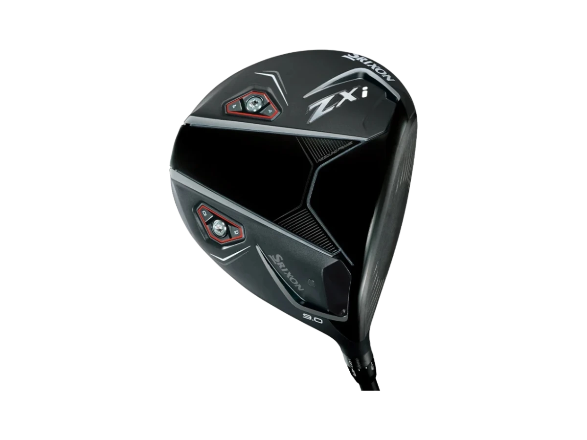 Srixon ZXi driver, klubbhuvud sett underifrån med sulans modellmärkning