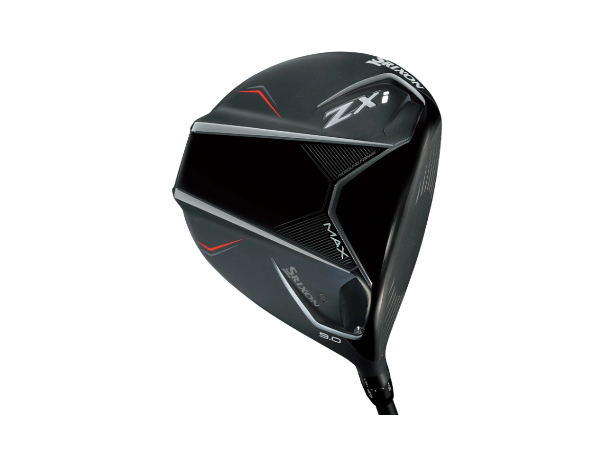 Srixon ZXi MAX driver, klubbhuvud sett underifrån med sulans modellmärkning