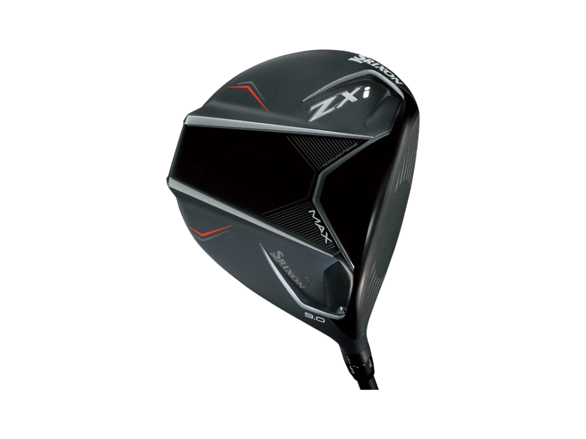 Srixon ZXi MAX driver, klubbhuvud sett underifrån med sulans modellmärkning