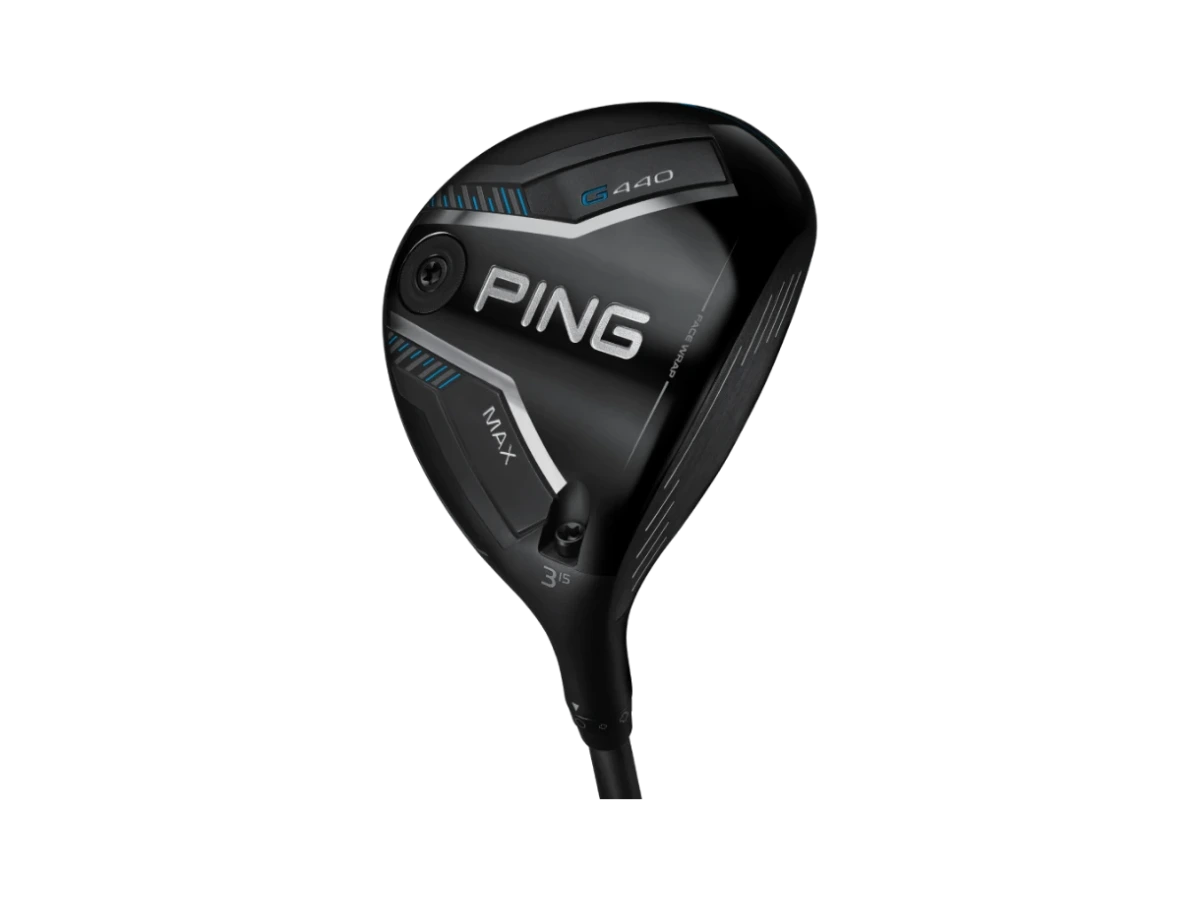 PING G440 MAX fairwaywood, klubbhuvud sett underifrån med sulans modellmärkning