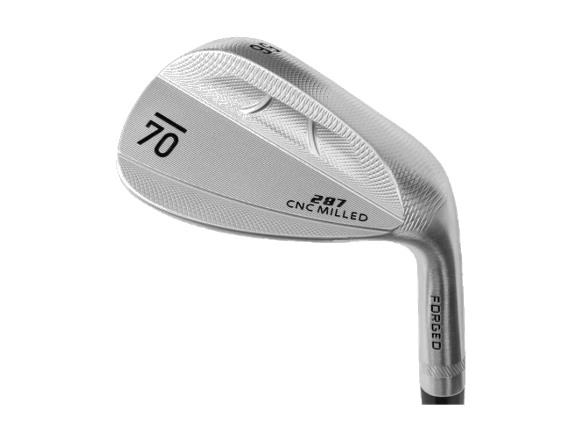 Sub 70 287 wedge i satinfinish, klubbhuvud sett från tån med märkningen 287 CNC Milled